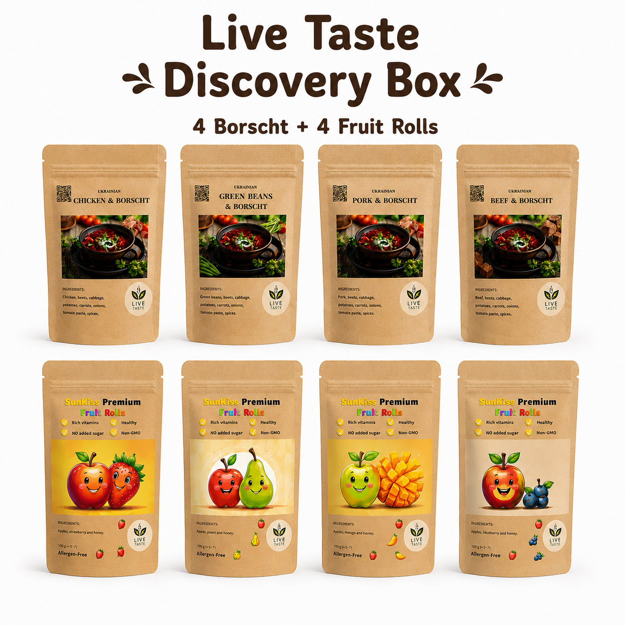 Live Taste Discovery Box — 4 Borscht + 4 Fruit Rolls