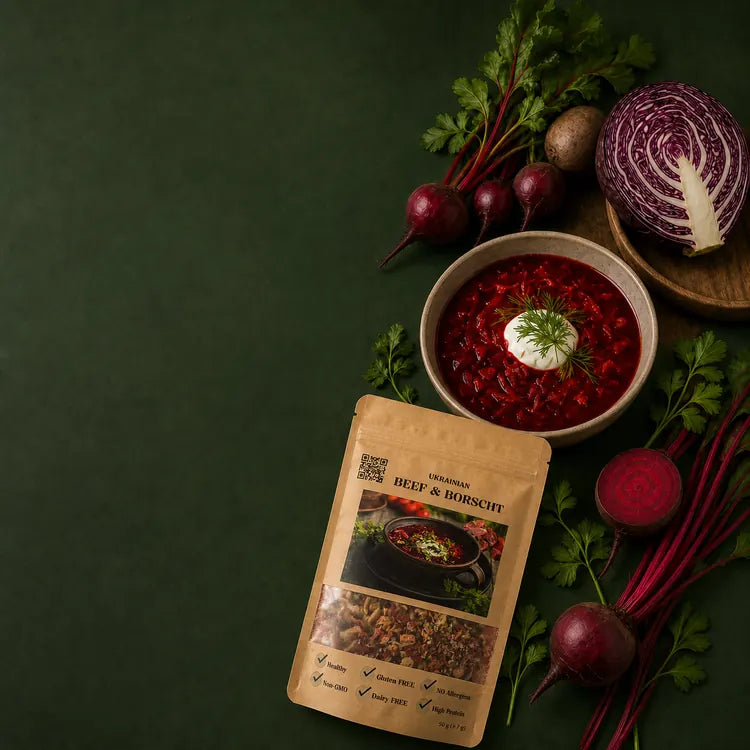 Borscht with fresh beetroot and Live Taste pack
